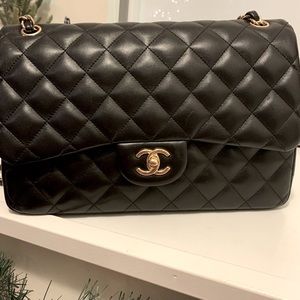 Black Chanel jumbo caviar leather double flap